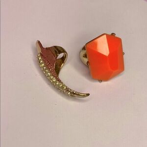 🌹 2 Piece 🌹 Orange and Gold Statement Ring Set w/ Claw Fingernail Ring